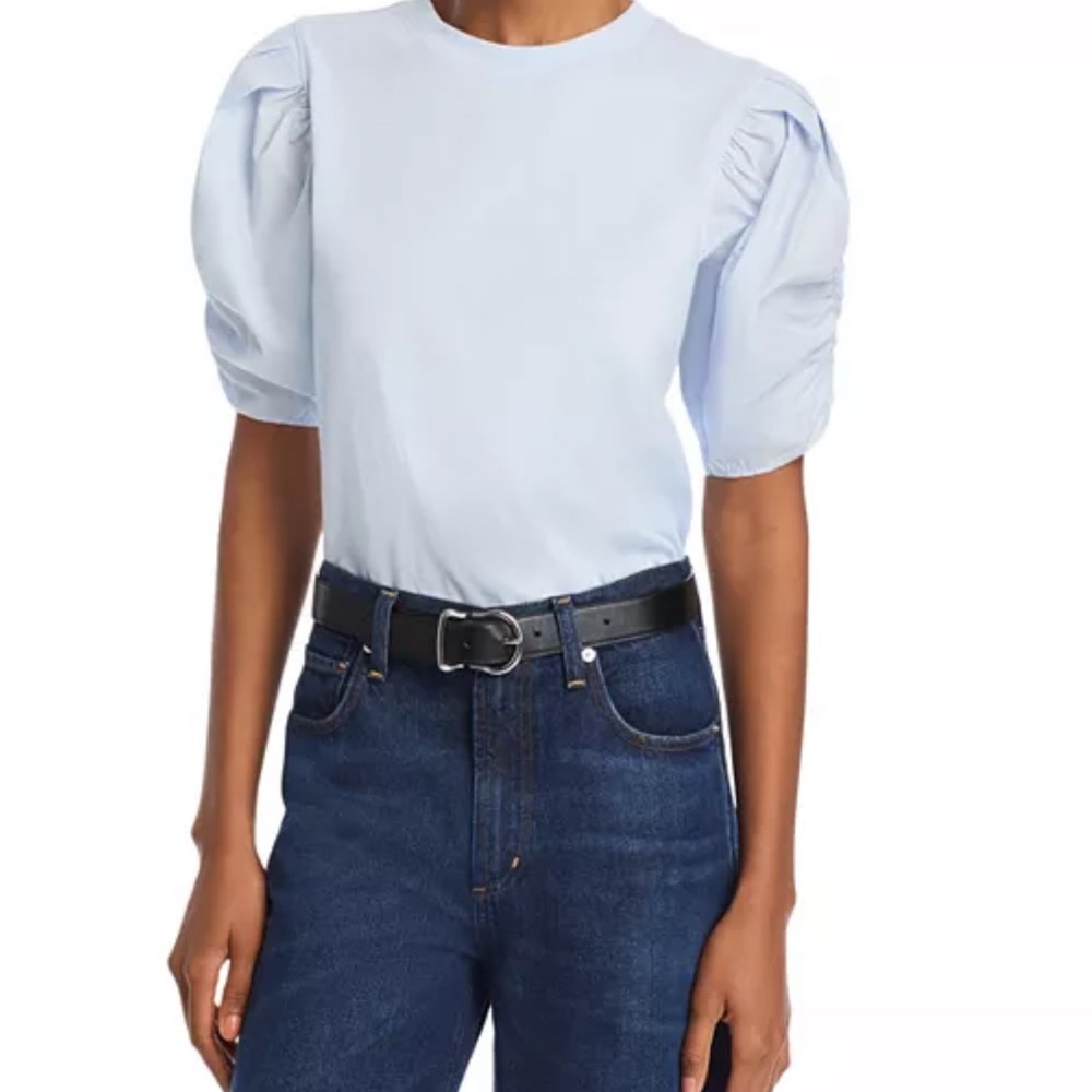 FRAME - Frankie Tee - Cotton Puff Sleeve Top Light Blue - Size L/G